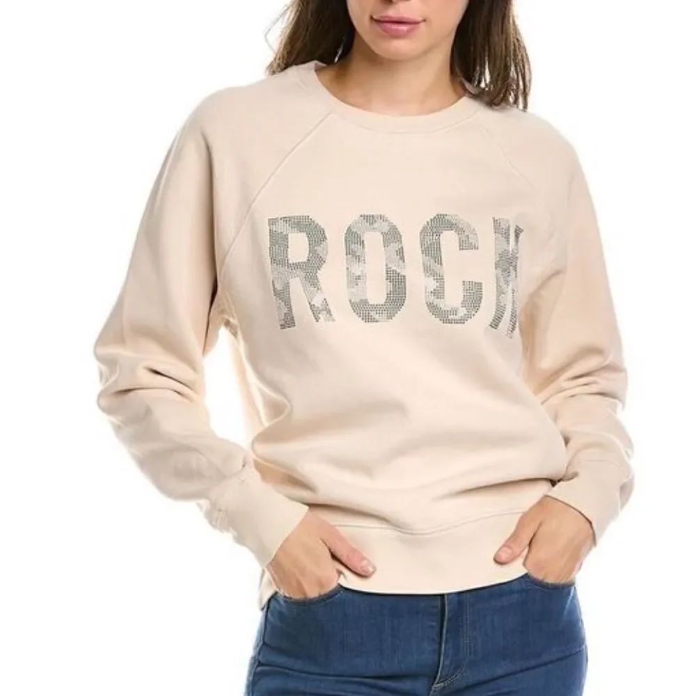 Zadig and Voltaire Cotton Camo Rock Strass Sweatshirt In CrΓ¨me LargeβMSRP $198
